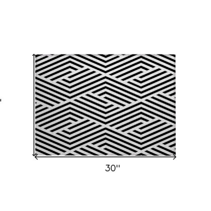 2' X 3' Black and White Geometric Washable Non Skid Indoor Outdoor Area Rug