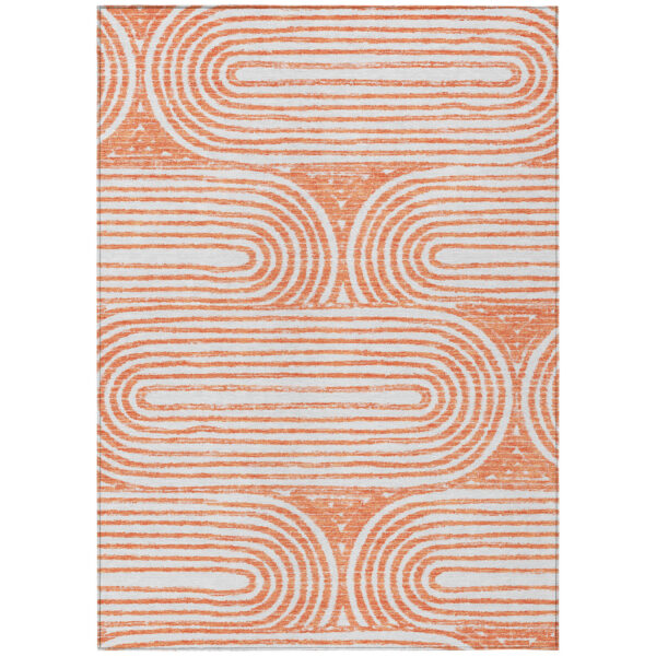 10' X 14' Orange and Ivory Abstract Washable Non Skid Indoor Outdoor Area Rug