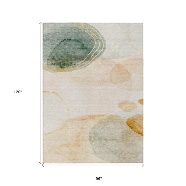 8' X 10' Beige and Green Abstract Washable Non Skid Indoor Outdoor Area Rug