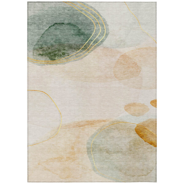 8' X 10' Beige and Green Abstract Washable Non Skid Indoor Outdoor Area Rug