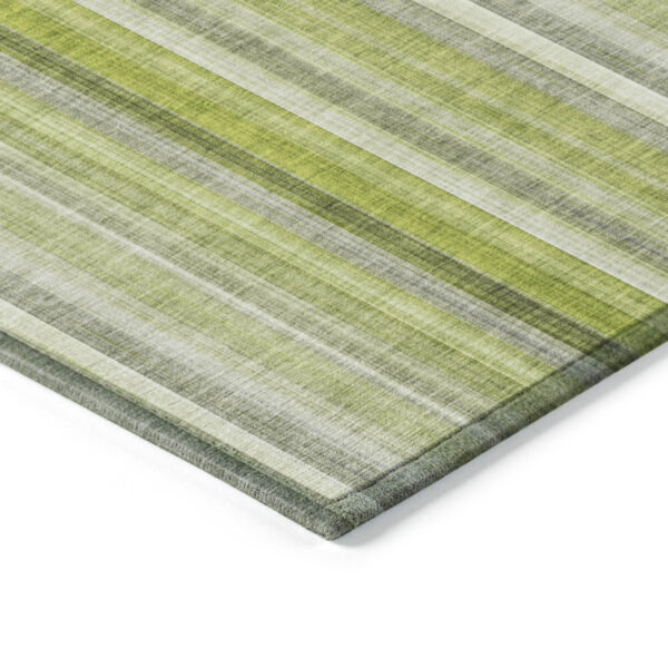 5' X 8' Green Striped Washable Non Skid Indoor Outdoor Area Rug