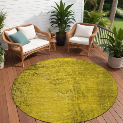 8' Round Gold Round Abstract Washable Non Skid Indoor Outdoor Area Rug