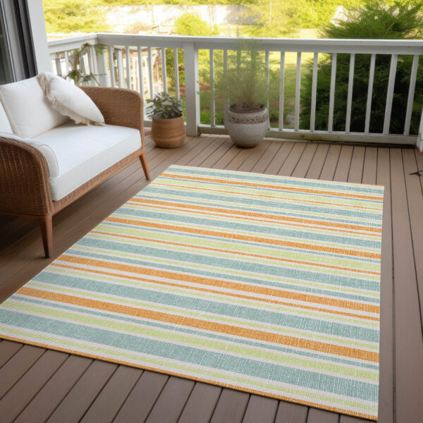 8' X 10' Orange Striped Washable Non Skid Indoor Outdoor Area Rug