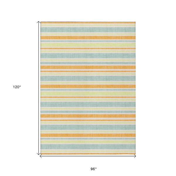 8' X 10' Orange Striped Washable Non Skid Indoor Outdoor Area Rug