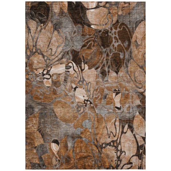 10' X 14' Chocolate Terracotta and Ivory Abstract Washable Indoor Outdoor Area Rug