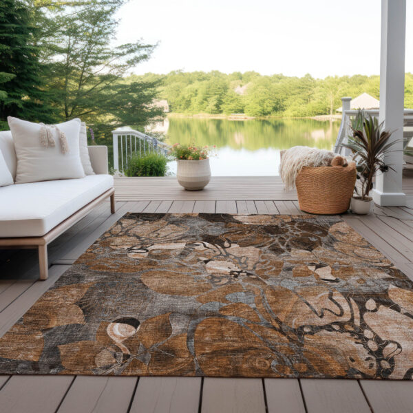 10' X 14' Chocolate Terracotta and Ivory Abstract Washable Indoor Outdoor Area Rug
