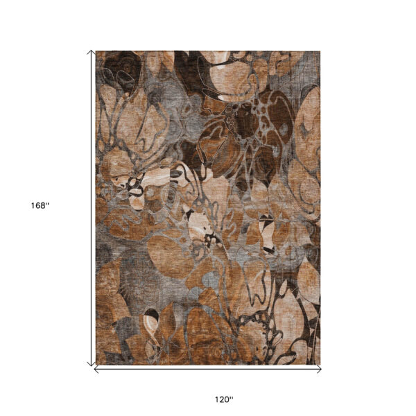 10' X 14' Chocolate Terracotta and Ivory Abstract Washable Indoor Outdoor Area Rug