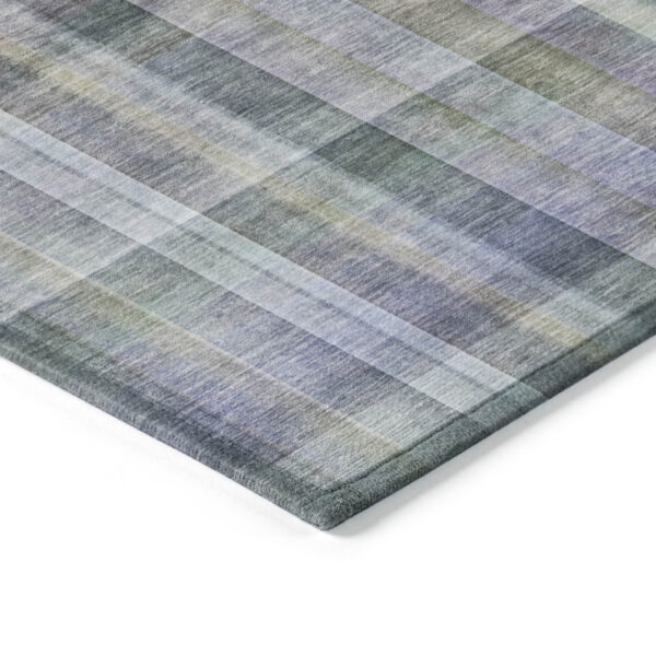 2' X 8' Blue Gray and Green Plaid Washable Non Skid Indoor Outdoor Area Rug