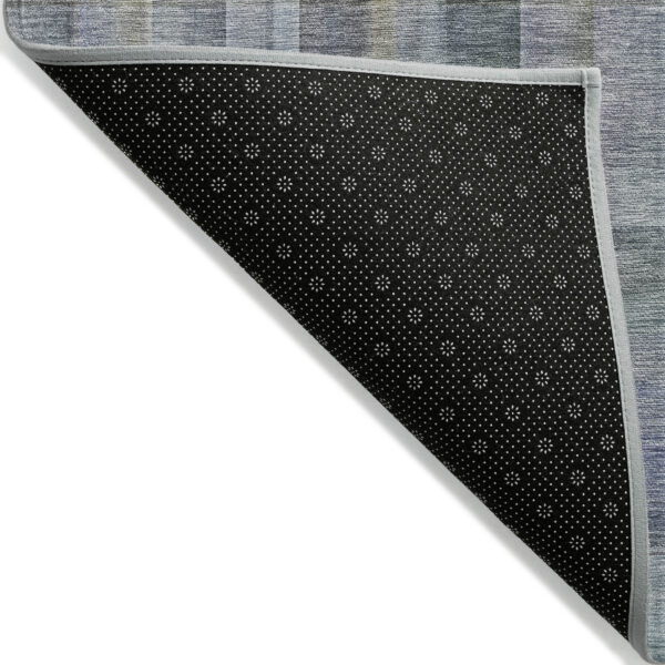 2' X 8' Blue Gray and Green Plaid Washable Non Skid Indoor Outdoor Area Rug