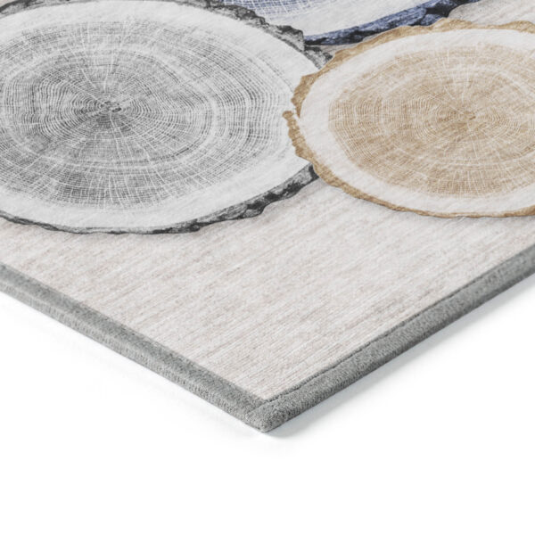 8' Runner Beige Blue and Gold Faux Bois Washable Non Skid Indoor Outdoor Runner Rug