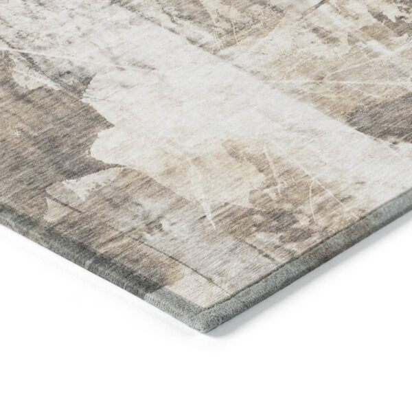 9' X 12' Taupe and Ivory Floral Washable Non Skid Indoor Outdoor Area Rug