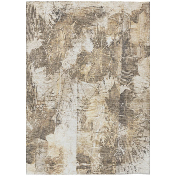 9' X 12' Taupe and Ivory Floral Washable Non Skid Indoor Outdoor Area Rug
