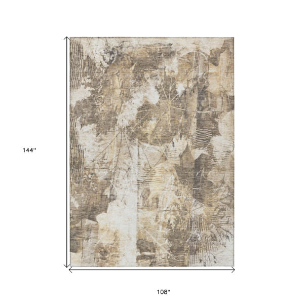 9' X 12' Taupe and Ivory Floral Washable Non Skid Indoor Outdoor Area Rug