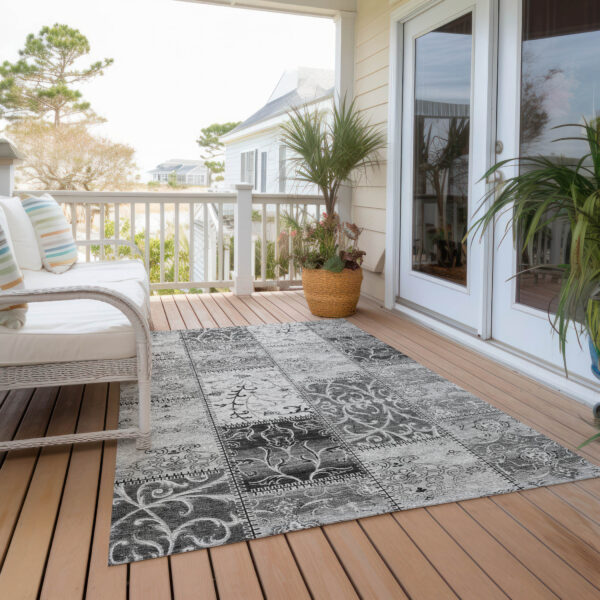 8' X 10' Gray Patchwork Washable Non Skid Indoor Outdoor Area Rug