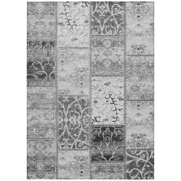8' X 10' Gray Patchwork Washable Non Skid Indoor Outdoor Area Rug