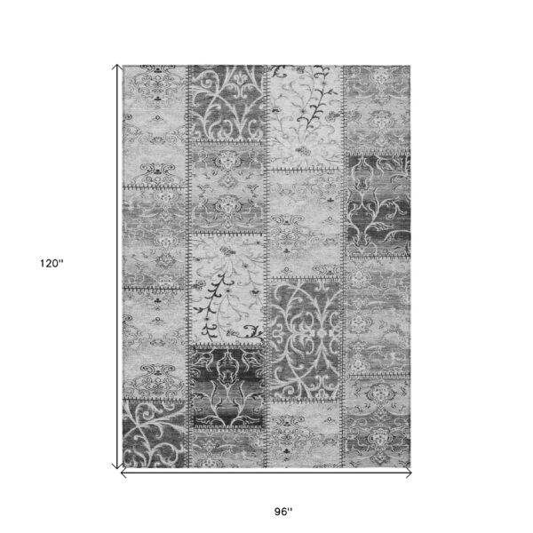 8' X 10' Gray Patchwork Washable Non Skid Indoor Outdoor Area Rug