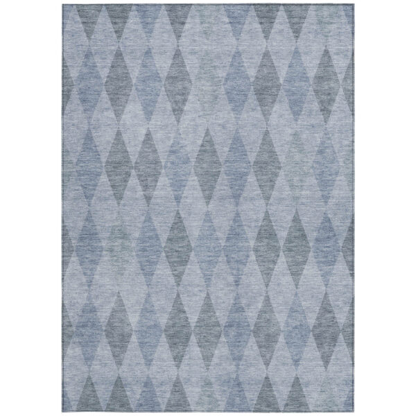 3' X 5' Denim Blue Geometric Washable Non Skid Indoor Outdoor Area Rug
