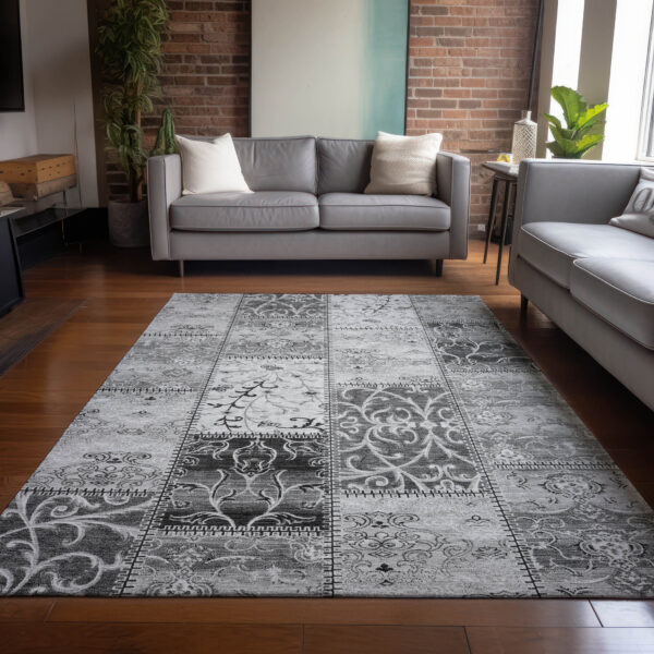 8' X 10' Gray Patchwork Washable Non Skid Indoor Outdoor Area Rug