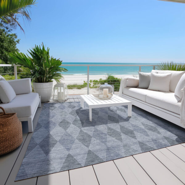 3' X 5' Denim Blue Geometric Washable Non Skid Indoor Outdoor Area Rug