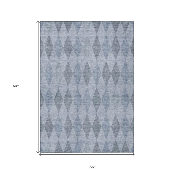 3' X 5' Denim Blue Geometric Washable Non Skid Indoor Outdoor Area Rug