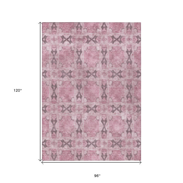8' X 10' Pink Floral Medallion Washable Non Skid Indoor Outdoor Area Rug