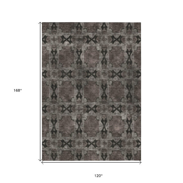 10' X 14' Gray and Black Floral Medallion Washable Non Skid Indoor Outdoor Area Rug