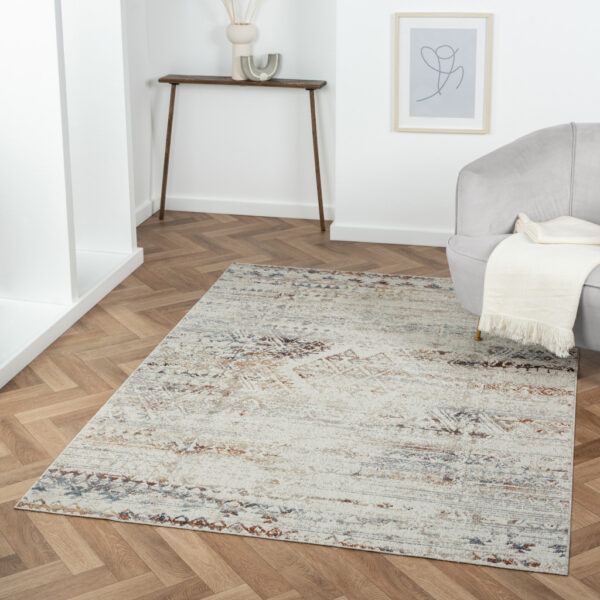 8' X 10' Ivory Tribal Distressed Washable Area Rug