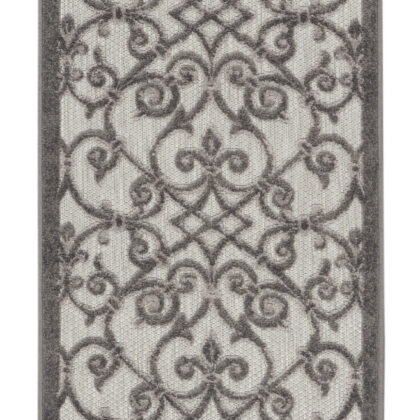 2' X 10' Gray Floral Indoor Outdoor Area Rug