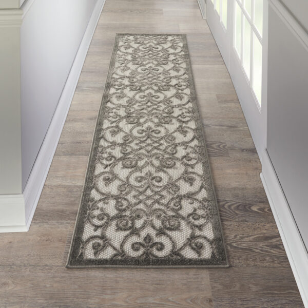 2' X 10' Gray Floral Indoor Outdoor Area Rug
