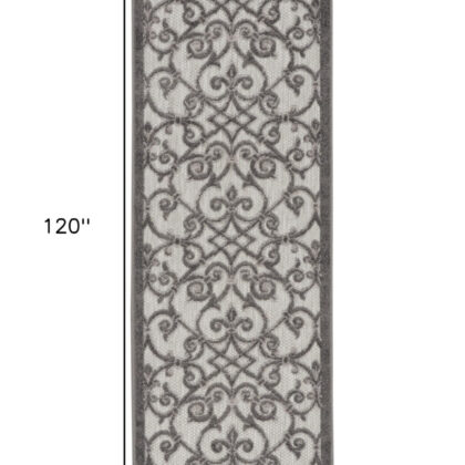 2' X 10' Gray Floral Indoor Outdoor Area Rug