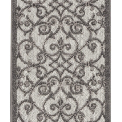 2' X 10' Gray Floral Indoor Outdoor Area Rug