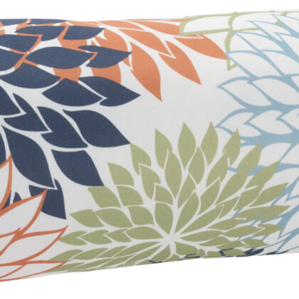 6" X 20" Orange Green and Blue Bolster Floral Indoor Outdoor Throw Pillow