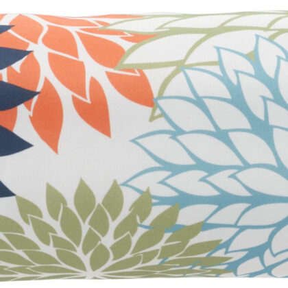 6" X 20" Orange Green and Blue Bolster Floral Indoor Outdoor Throw Pillow