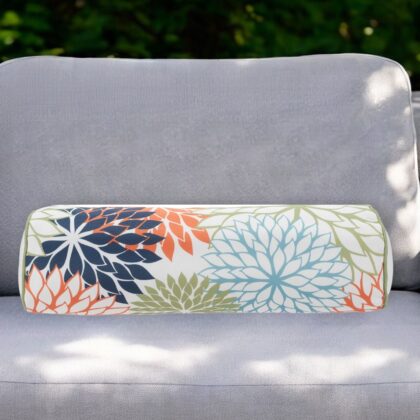 6" X 20" Orange Green and Blue Bolster Floral Indoor Outdoor Throw Pillow