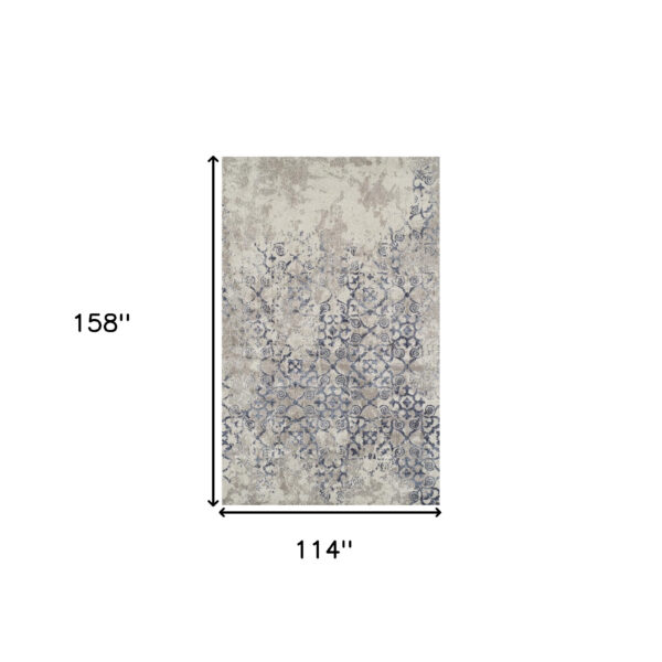 10' x 13' Blue and Ivory Oriental Distressed Area Rug
