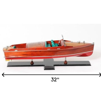 9" Wood Brown c1938 Chris Craft Runabout Painted Large Hand Painted Boat