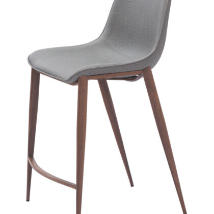 Set of Two 26" Slate Gray and Brown Faux Leather and Steel Counter Height Bar Chairs