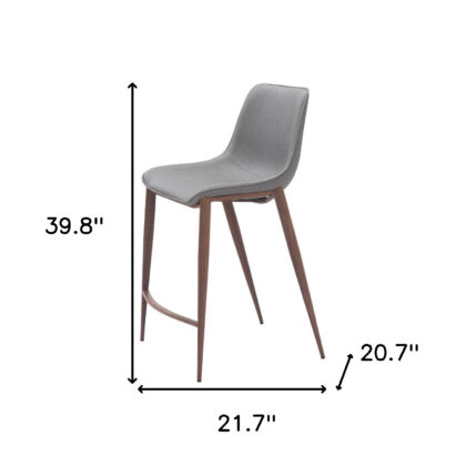 Set of Two 26" Slate Gray and Brown Faux Leather and Steel Counter Height Bar Chairs