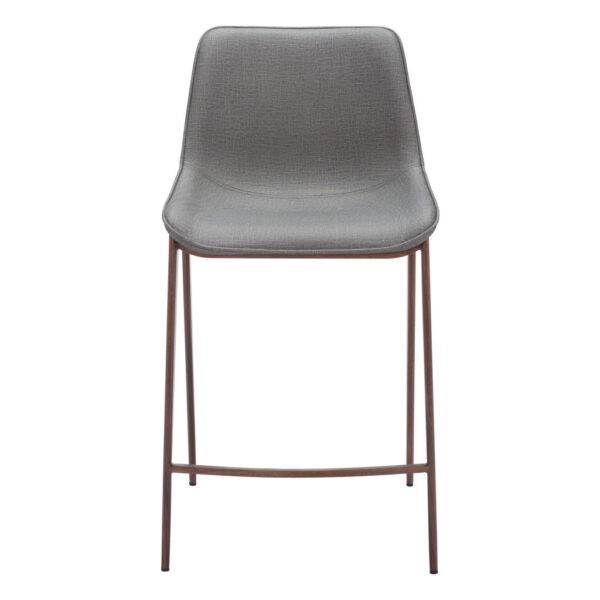 Set of Two 26" Slate Gray and Brown Faux Leather and Steel Counter Height Bar Chairs