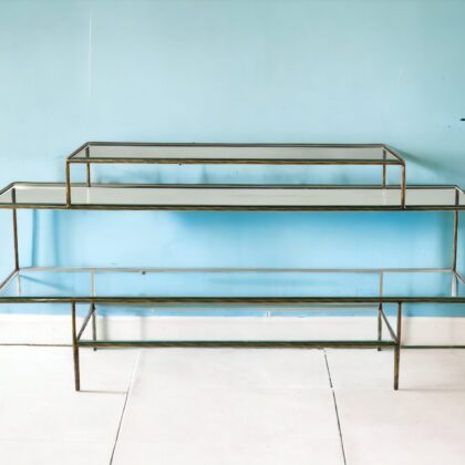 60" Clear and Gold Glass Floor Shelf Console Table With Storage