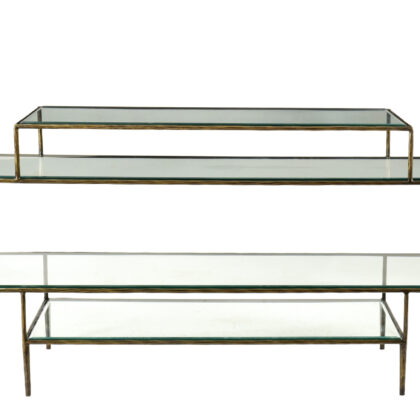 60" Clear and Gold Glass Floor Shelf Console Table With Storage
