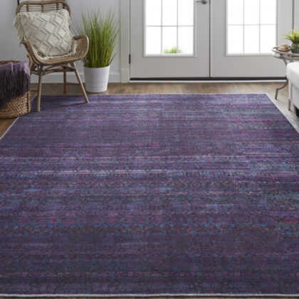 2' X 3' Blue And Purple Striped Power Loom Area Rug