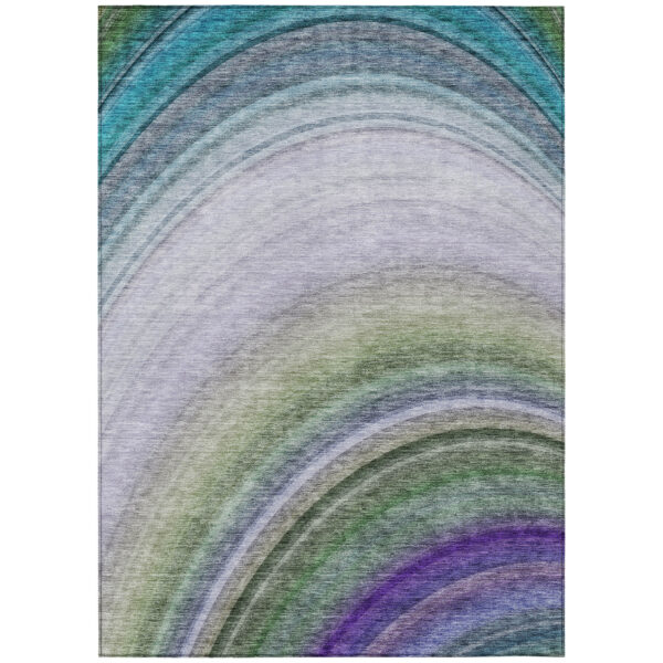 3' X 5' Teal Blue Artichoke Green And Green Abstract Washable Indoor Outdoor Area Rug