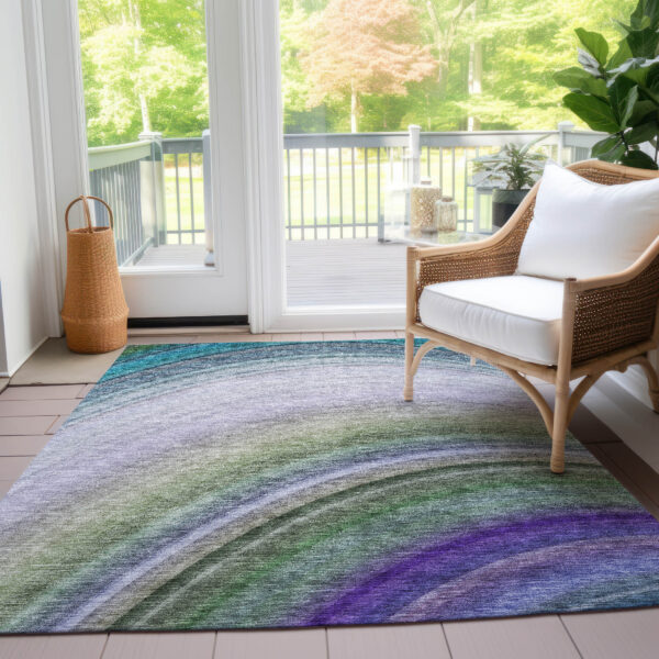 3' X 5' Teal Blue Artichoke Green And Green Abstract Washable Indoor Outdoor Area Rug