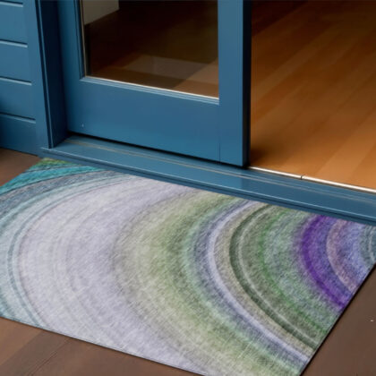 3' X 5' Teal Blue Artichoke Green And Green Abstract Washable Indoor Outdoor Area Rug