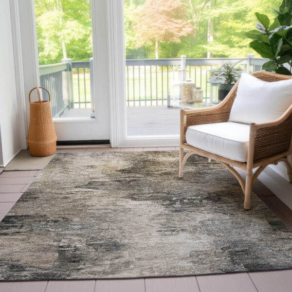 8' X 10' Taupe Beige And Brown Abstract Washable Indoor Outdoor Area Rug
