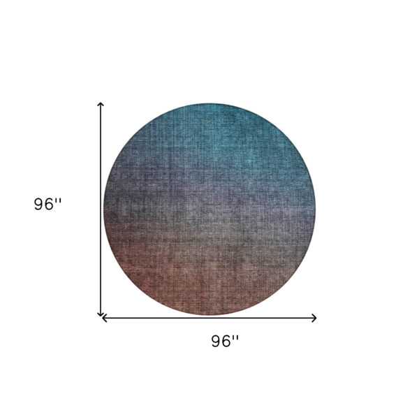 8' Teal Blue Chocolate And Charcoal Round Ombre Washable Indoor Outdoor Area Rug