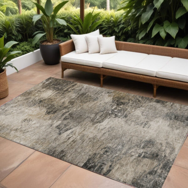 8' X 10' Taupe Beige And Brown Abstract Washable Indoor Outdoor Area Rug