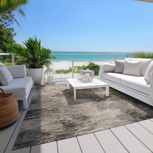 8' X 10' Taupe Beige And Brown Abstract Washable Indoor Outdoor Area Rug