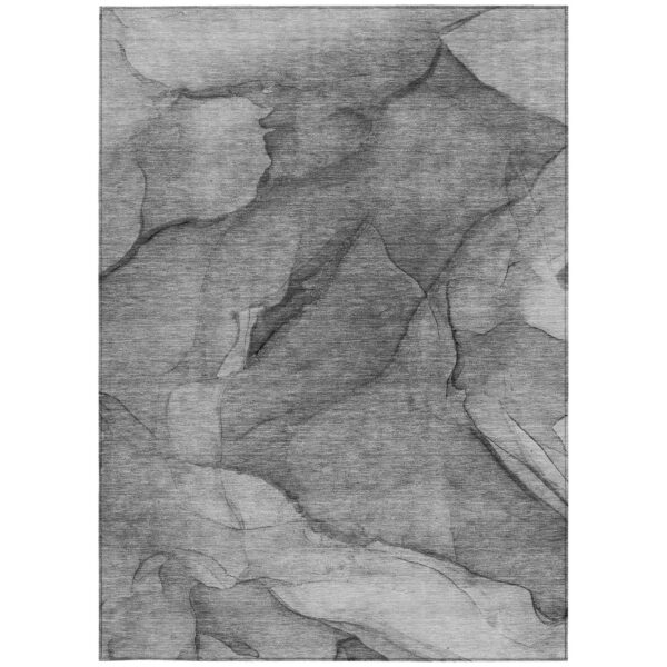 10' X 14' Gray Silver And Charcoal Abstract Washable Indoor Outdoor Area Rug
